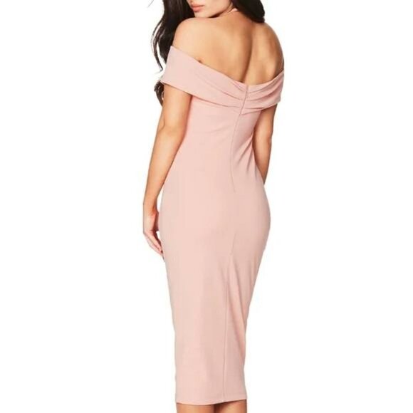 Nookie Athena Off Shoulder Halter Midi Dress Blush Pink Size Large - Picture 3 of 14